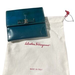 Salvatore Ferragamo RARE blue patent calf leather wallet - see pics for transfer
